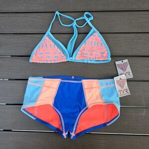 TYR Women's Blue/coral Kai Mesh Top  & Seaside Jada Bottom Sz M New